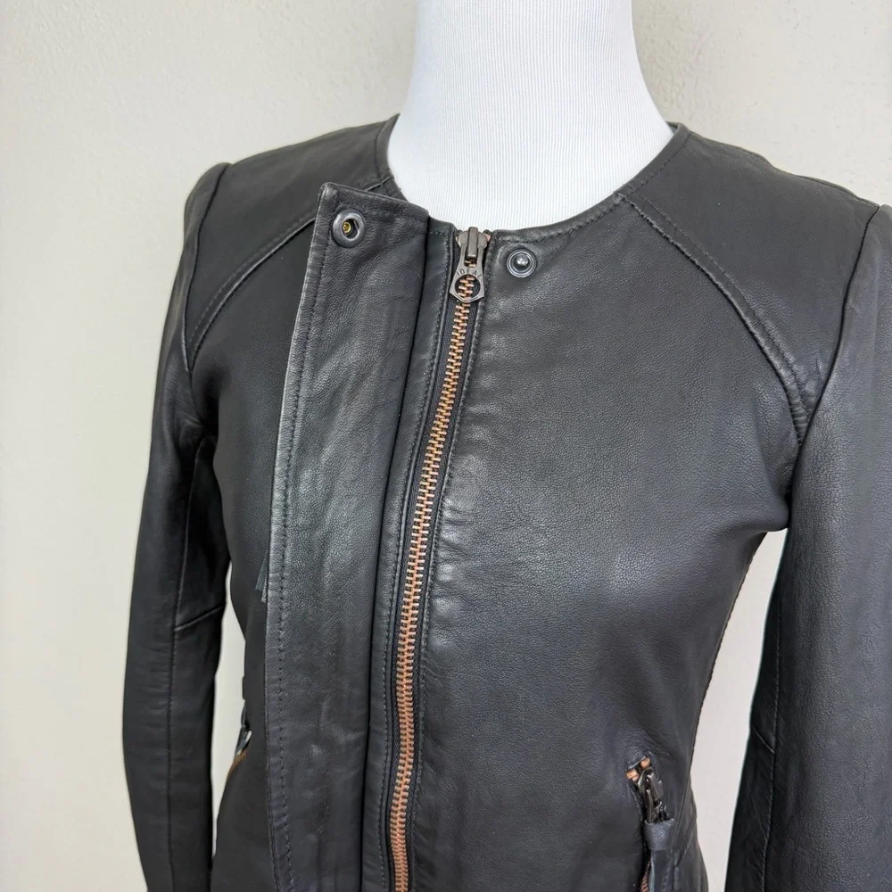 Madewell Metropolis Moto Collarless Black Leather Jacket Size XS